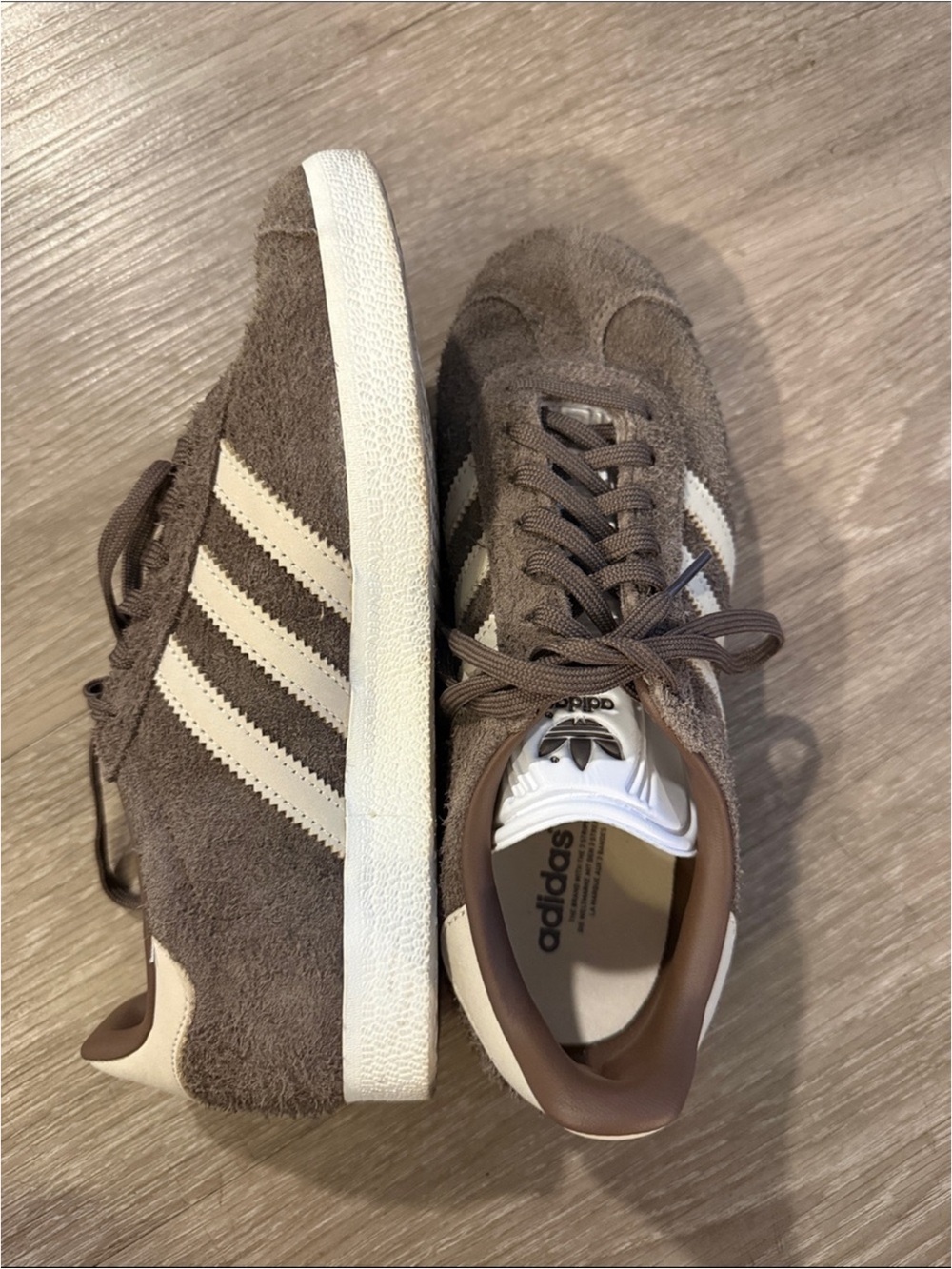 adidas Brown Suede Gazelle Sneakers with White Stripes
